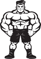Fototapeta na wymiar Mighty Muscle Marvel Vector Black Logo Icon of Caricature Bodybuilder Dynamic Muscle Fusion Caricature Bodybuilder in Black Logo Icon