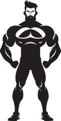 Dynamic Muscle Fusion Caricature Bodybuilder in Black Logo Icon Iron Physique Emblem Black Vector Logo Icon of Cartoon Bodybuilder