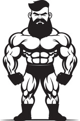 Gym Heroic Persona Cartoon Caricature Bodybuilder in Black Vector Mighty Muscle Fusion Vector Black Logo Icon of Caricature Bodybuilder
