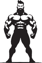 Gym Hero Caricature Bodybuilder in Vector Black Logo Icon Comic Muscle Cartoon Caricature Black Bodybuilder Logo Icon