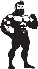 Robust Muscle Emblem Vector Black Logo Icon of Caricature Bodybuilder Champion Flex Fusion Caricature Bodybuilder in Black Vector Logo
