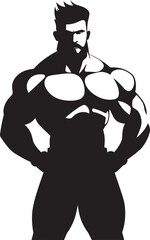 Mighty Muscle Marvel Vector Black Logo Icon of Caricature Bodybuilder Dynamic Muscle Fusion Caricature Bodybuilder in Black Logo Icon