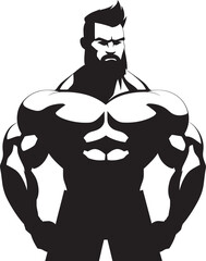 Iron Physique Emblem Black Vector Logo Icon of Cartoon Bodybuilder Gym Heroic Persona Cartoon Caricature Bodybuilder in Black Vector