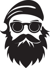 Urban Chic Cartoon Hipster Man Face in Black Vector Logo Icon Modern Dapper Vector Black Logo Icon of Cartoon Hipster Man