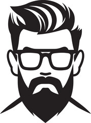 Charming Moustache Cartoon Hipster Man Face Vector Black Icon Eclectic Elegance Black Logo Icon of Cartoon Hipster Man Face
