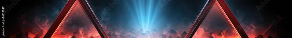 Poster neon triangular frame with shining effects and sparkles on dark background. empty glowing techno bac
