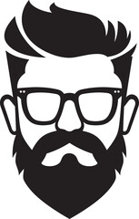 Obraz premium Retro Revivalist Cartoon Hipster Man Face Vector Black Icon Timeless Elegance Black Logo Icon of Cartoon Hipster Man Face