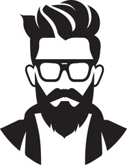 Stylish Simplicity Black Logo Icon of Cartoon Hipster Man Face Creative Chic Hipster Man Face Cartoon in Black Vector