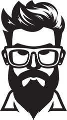 Minimalist Appeal Black Logo Icon of Cartoon Hipster Man Face Artistic Whiskers Hipster Man Face Cartoon in Black Vector