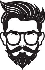 Retro Vibes Cartoon Hipster Man Face Vector Black Icon Modern Classic Black Logo Icon of Cartoon Hipster Man Face