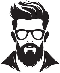 Boho Sophistication Hipster Man Face Cartoon in Black Vector Vintage Charm Cartoon Hipster Man Face Black Icon
