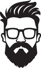 Vintage Cool Cartoon Hipster Man Face Black Icon Stylish Simplicity Black Logo Icon of Cartoon Hipster Man Face