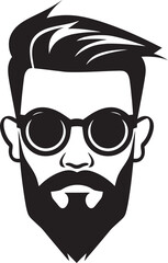Whimsical Elegance Cartoon Hipster Man Face Black Icon Elegant Quirkiness Black Logo Icon of Cartoon Hipster Man Face
