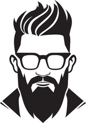 Contemporary Retro Black Logo Icon of Cartoon Hipster Man Face Sleek Bohemian Hipster Man Face Cartoon in Black Vector