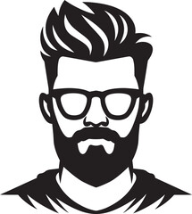 Artsy Hipster Hipster Man Face Cartoon in Black Vector Retro Modernity Cartoon Hipster Man Face Black Icon