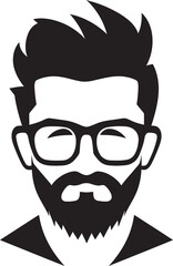 Retro Modernity Cartoon Hipster Man Face Black Icon Chic Whiskers Black Logo Icon of Cartoon Hipster Man Face