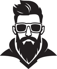 Artistic Trendsetter Hipster Man Face Cartoon in Black Vector Retro Urbanite Cartoon Hipster Man Face Vector Black Icon