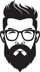 Creative Chic Hipster Man Face Cartoon in Black Vector Retro Modern Fusion Cartoon Hipster Man Face Black Icon