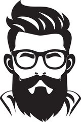 Urban Retro Revival Black Logo Icon of Cartoon Hipster Man Face Chic Artistry Hipster Man Face Cartoon in Black Vector
