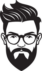 Contemporary Artsy Twist Cartoon Hipster Man Face Black Icon Retro Urban Elegance Black Logo Icon of Cartoon Hipster Man Face