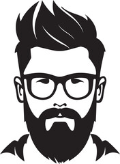 Retro Urban Elegance Black Logo Icon of Cartoon Hipster Man Face Sleek Minimalist Style Hipster Man Face Cartoon in Black Vector