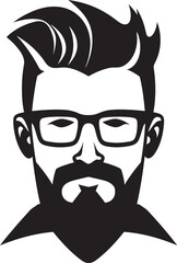 Chic Retro Bohemian Black Logo Icon of Cartoon Hipster Man Face Urban Artistic Vibe Hipster Man Face Cartoon in Black Vector