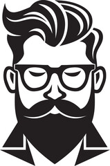 Sleek Styling Hipster Man Face Cartoon in Black Vector Whimsical Charm Cartoon Hipster Man Face Vector Black Icon