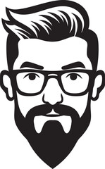 Vintage Modernity Hipster Man Face Cartoon in Black Vector Urban Flair Cartoon Hipster Man Face Black Icon