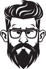 Timeless Elegance Black Logo Icon of Cartoon Hipster Man Face Eclectic Sophistication Hipster Man Face Cartoon in Black Vector