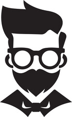 Eclectic Sophistication Hipster Man Face Cartoon in Black Vector Vintage Cool Cartoon Hipster Man Face Black Icon