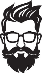 Vintage Cool Cartoon Hipster Man Face Black Icon Stylish Simplicity Black Logo Icon of Cartoon Hipster Man Face