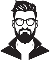 Creative Chic Hipster Man Face Cartoon in Black Vector Retro Vibes Cartoon Hipster Man Face Vector Black Icon