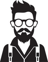 Modern Classic Black Logo Icon of Cartoon Hipster Man Face Boho Sophistication Hipster Man Face Cartoon in Black Vector