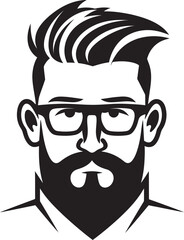 Boho Sophistication Hipster Man Face Cartoon in Black Vector Vintage Charm Cartoon Hipster Man Face Black Icon