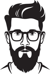Artistic Whiskers Hipster Man Face Cartoon in Black Vector Retro Chic Cartoon Hipster Man Face Vector Black Icon