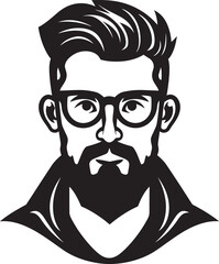 Fototapeta premium Urban Minimalist Black Logo Icon of Cartoon Hipster Man Face Boho Whiskers Hipster Man Face Cartoon in Black Vector