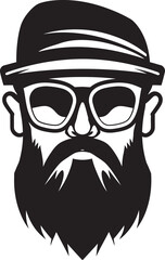 Vintage Sophistication Cartoon Hipster Man Face Vector Black Icon Trendy Retro Black Logo Icon of Cartoon Hipster Man Face