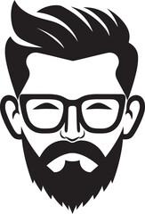 Artistic Beards Hipster Man Face Cartoon in Black Vector Contemporary Cool Cartoon Hipster Man Face Black Icon