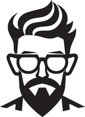 Elegant Vintage Black Logo Icon of Cartoon Hipster Man Face Modern Bohemian Hipster Man Face Cartoon in Black Vector