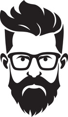 Chic Retro Revival Cartoon Hipster Man Face Black Icon Minimalist Whiskers Black Logo Icon of Cartoon Hipster Man Face