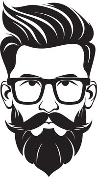recommend clip art: Contemporary Vintage Black Logo Icon of Cartoon Hipster Man Face Sleek Boho Hipster Man Face Cartoon in Black Vector