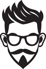 Chic Artistry Hipster Man Face Cartoon in Black Vector Vintage Modern Fusion Cartoon Hipster Man Face Black Icon