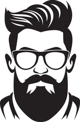 Chic Minimalist Vibe Hipster Man Face Cartoon in Black Vector Vintage Urban Sophistication Cartoon Hipster Man Face Vector Black Icon