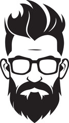 Vintage Urban Sophistication Cartoon Hipster Man Face Vector Black Icon Retro Modern Artistry Black Logo Icon of Cartoon Hipster Man Face
