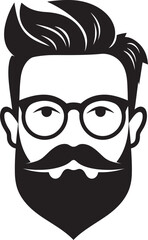 Modern Bohemian Twist Hipster Man Face Cartoon in Black Vector Trendy Retro Chic Cartoon Hipster Man Face Black Icon