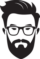 Retro Modern Artistry Black Logo Icon of Cartoon Hipster Man Face Artistic Whiskers Fusion Hipster Man Face Cartoon in Black Vector