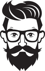 Artistic Whiskers Fusion Hipster Man Face Cartoon in Black Vector Contemporary Retro Chic Cartoon Hipster Man Face Black Icon