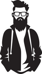 Contemporary Retro Chic Cartoon Hipster Man Face Black Icon Sleek Vintage Charm Black Logo Icon of Cartoon Hipster Man Face