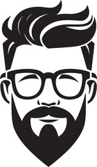 Vintage Minimalist Twist Black Logo Icon of Cartoon Hipster Man Face Creative Urban Trendsetter Hipster Man Face Cartoon in Black Vector