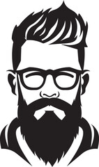 Modern Vintage Sophistication Hipster Man Face Cartoon in Black Vector Elegant Retro Chic Cartoon Hipster Man Face Vector Black Icon